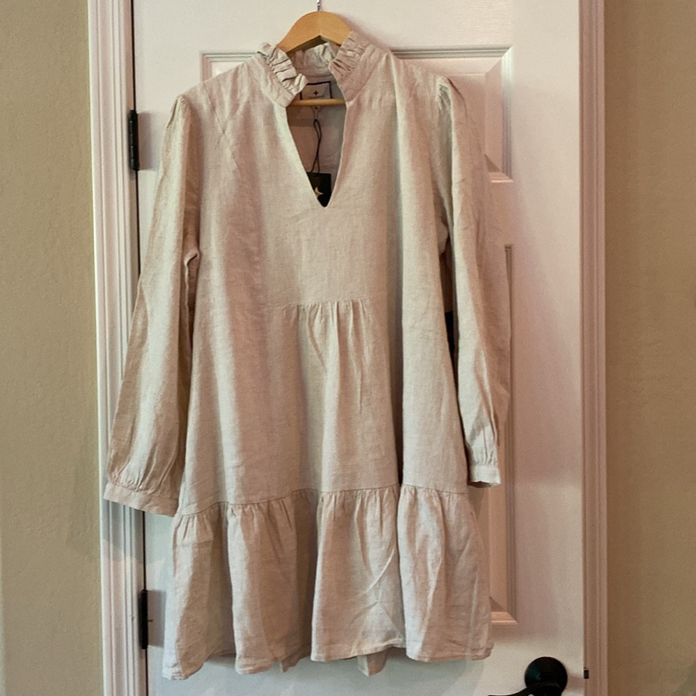 Tuckernuck Cream Ruffle Neck Dress
